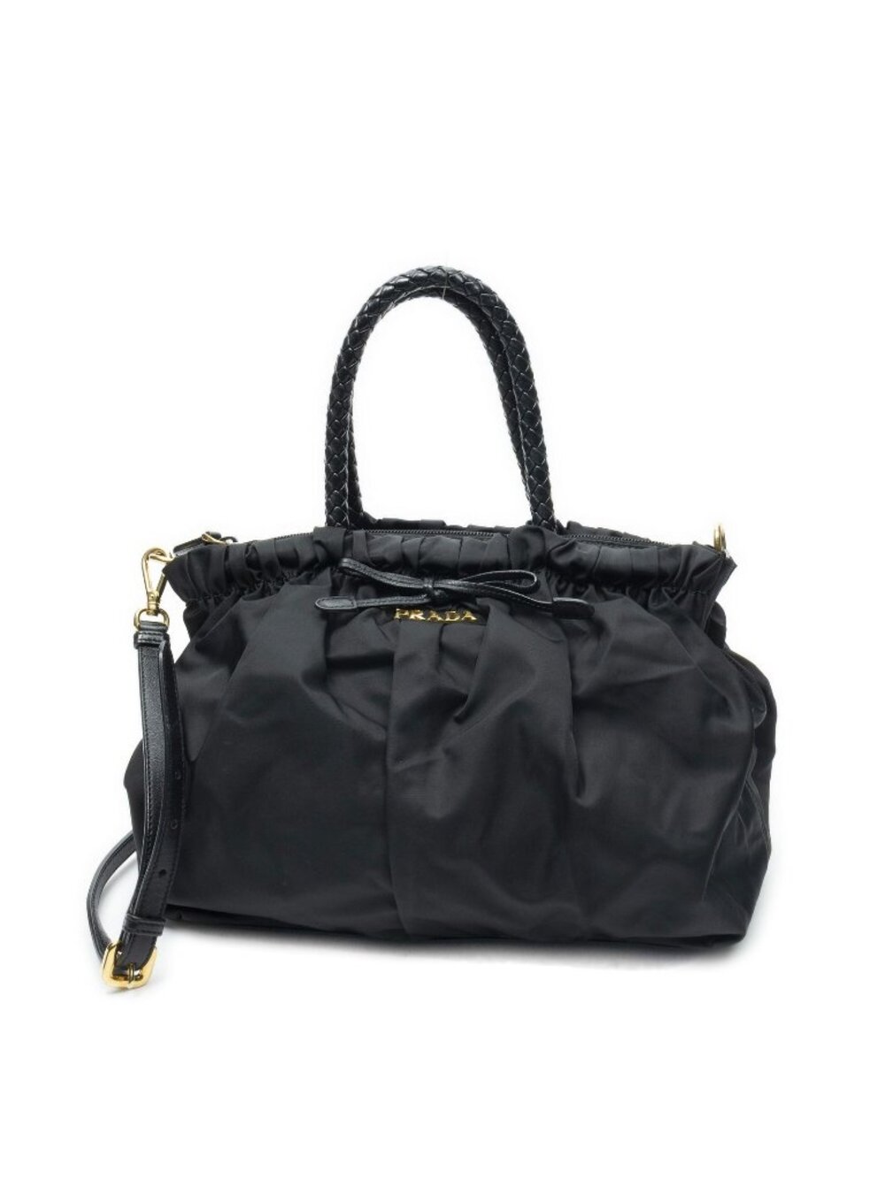 Prada Bow Crossbody Tote Bag Black Nylon Canvas